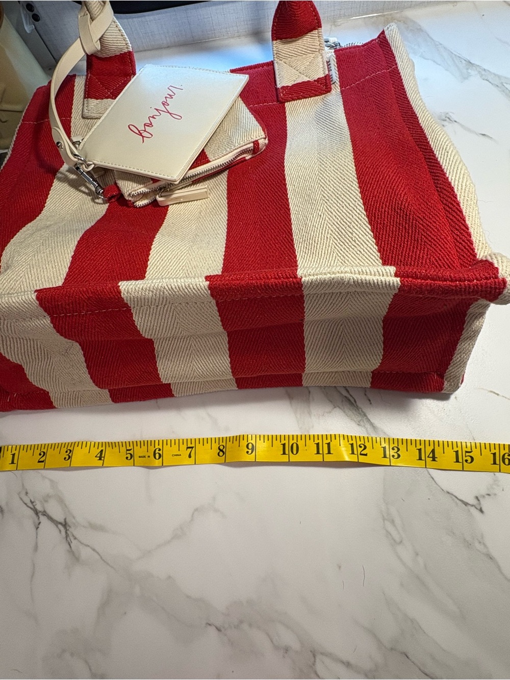Rae Dunn Red and Cream Striped Canvas Tote with Pouch Set - Picture 8 of 8